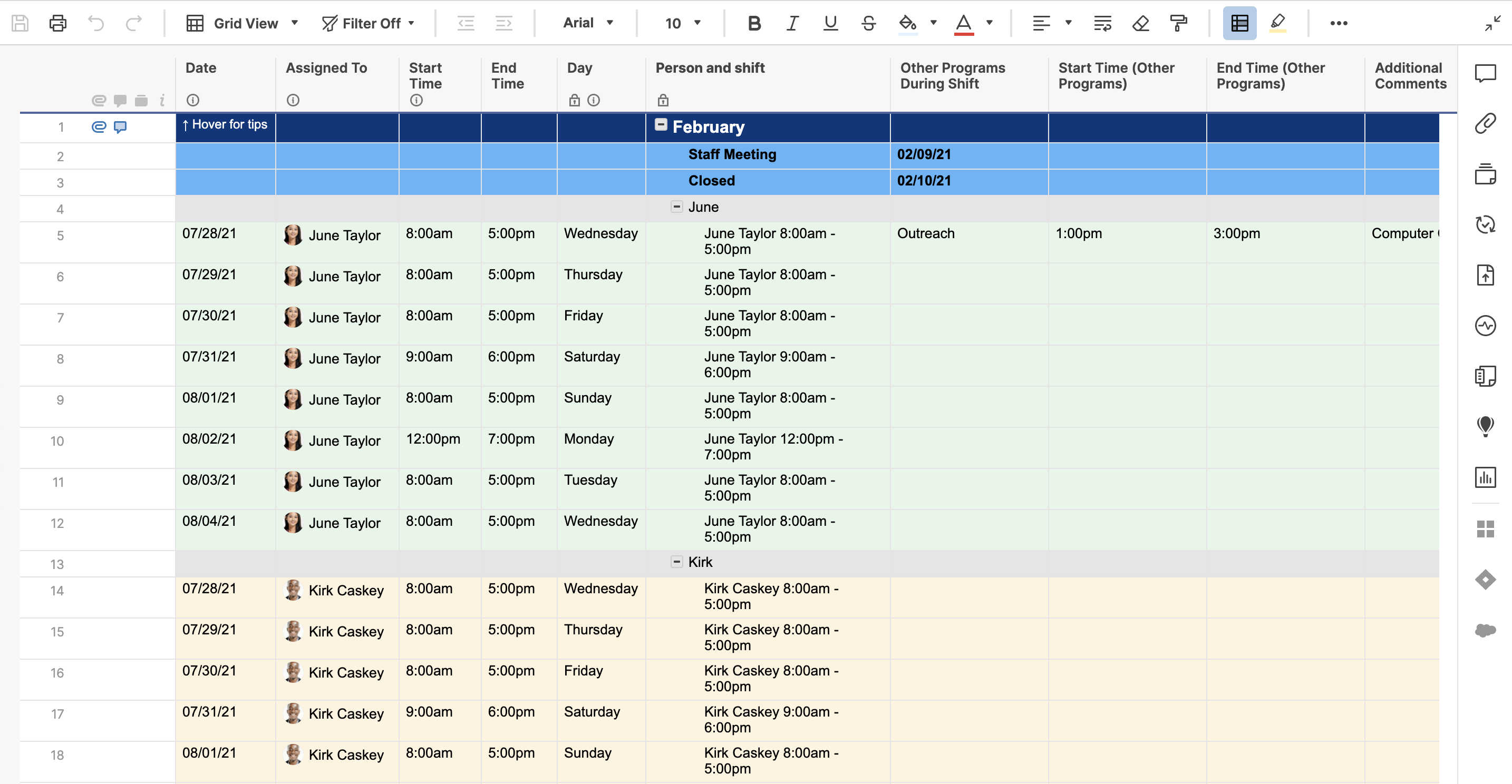 Program Staffing Calendar Template Smartsheet